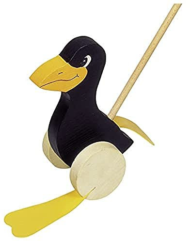 goki 54997 Schiebetier Rabe aus Holz, 29 × 11 × 66 cm – watschelndes Lauflernspielzeug für Kinder ab 1 Jahr