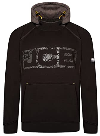 JCB - Horton Hoodie, Large - Made with 80% Cotton & 20% Polyester - Hoodies for Men Branding Details - Mens Clothes - Cordura Fabric Elbow Patches - 320gsm - Navy/Black