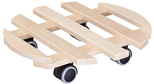 WAGNER Plantvagn PALETTI Ø 35 x 8 cm I Växtvagn för inomhus, bok natur I blomsparkcykel av FSC®-massivt trä I hink roller av trä I lastkapacitet 100 kg I Made in EU – 20031901