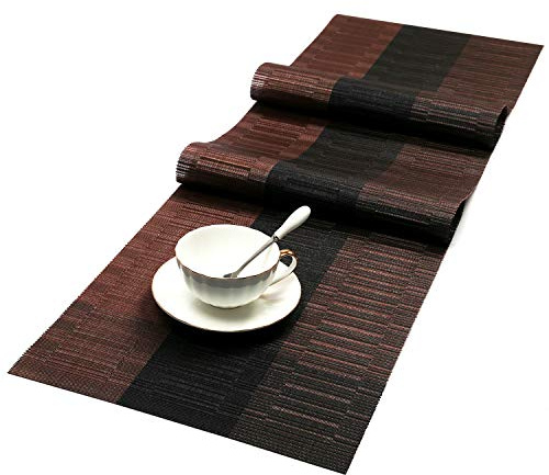 SHACOS Table Runners Woven Vinyl Table Mats 12x54 inch for Kitchen Dining Table Non Slip Washable, Ombre Coffee Black