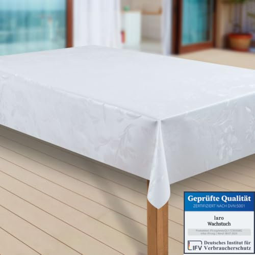 laro Wachstuch-Tischdecke Abwaschbar Garten-Tischdecke Wachstischdecke PVC Plastik-Tischdecken Eckig Meterware Wasserabweisend Abwischbar |73|, Muster:Dhalia Weiss, Größe:100x160 cm