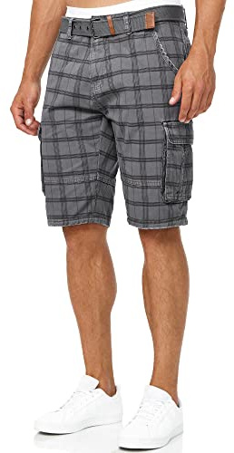 Indicode Herren Monroe Cargo-Shorts mit Gürtel | Bermuda Sommerhose aus Baumwolle für Männer Iron Check, 3XL