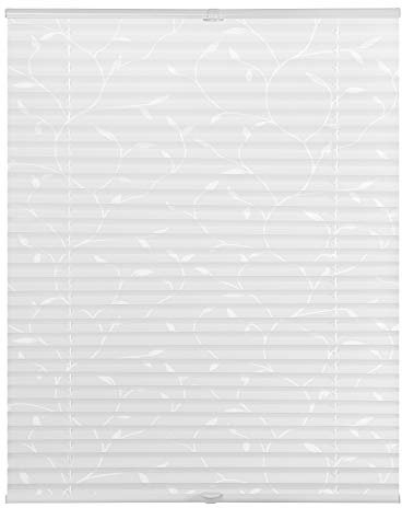 Lichtblick Plissee Klemmfix, ohne Bohren, verspannt, lichtdurchlässig, Blickdicht, Ausbrenner, weiß-weiß Weiß Pflanze,100 cm x 130 cm (B x L)