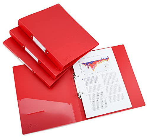 Rapesco 1661 Ringbuch mit Antibakteriellen Schutz, 2 Ringe, 35 mm Rücken, A4, Rot, 4er Pack