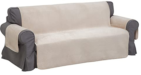 Baroni Home Cubresofá antimanchas, de terciopelo, antiarañazos, con diseño de gatos, universal, acolchado, beige, 2 plazas