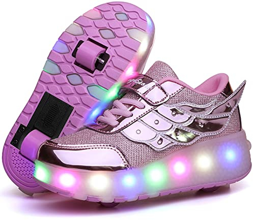 Zapatillas con Ruedas para Niña y Niños Led Luces Patines en Linea Bambas con Ruedas Deportivas Patines al Aire Libre Gimnasia Running Niños Multiusos Automática Zapatos de Skateboard con USB Carga