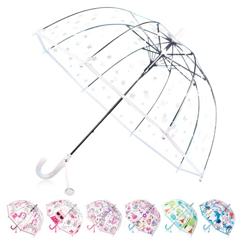Wxjiahetai Kids Umbrella for Girls & Boys Toddler Childrens Clear Bubble Umbrella for Kids Small Durable Kids Umbrellas for Rain Outdoor(Clear Star)