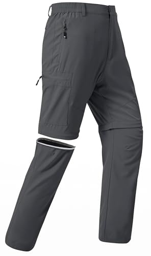 JINSHI Homme Pantalon Convertible Léger à Séchage Rapide Zip-Off Pantalons Cargo Shorts de Randonnée Montagne avec 5 Poches Zippées Gris Foncé EU 3XL