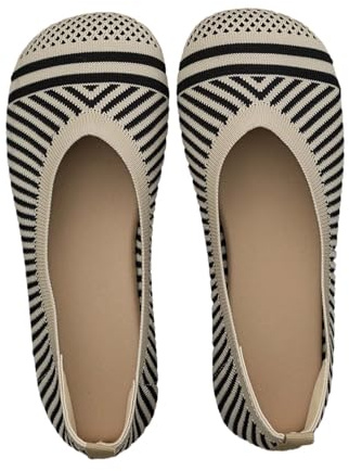 Scarpe da ballerina classiche da donna, casual, a maglia, comode, morbide, sportive, piatte, con punta tonda, comode, scarpe da balletto, scarpe da balletto, scarpe da sposa, beige., 42 EU