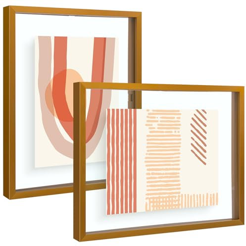 Frametory, Cornice portafoto flottante, 20,3 x 25,4 cm, cornice portafoto in metallo, vero vetro, per montaggio a parete o da tavolo (color bronzo, confezione da 2)