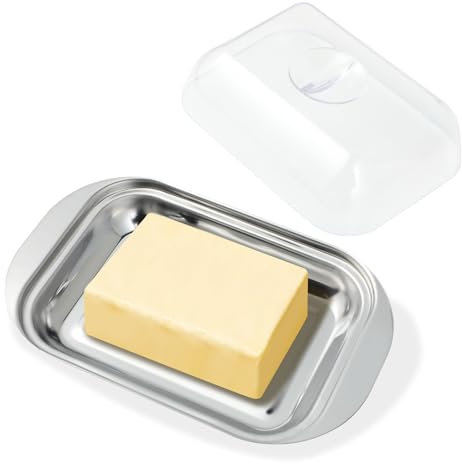 Hisdricus - Boîte à beurre - Beurrier inox, plateau à beurre avec couvercle, 18x11 cm, lavable au lave-vaisselle, convient également pour le fromage, les gâteaux, les desserts, les petits fruits