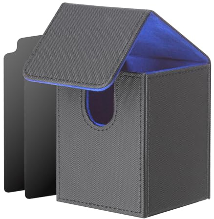 ECOSEAO Scatola Box Porta Carte, MTG Deck Box, Porta Deck Capacità 100+ Carte, con 2 Piastra di Partizione, Magnetic Flip Deckbox per YuGiOh TCG(Nero-blu)