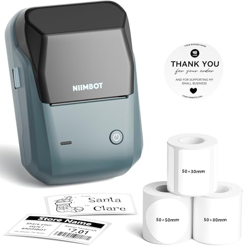 NIIMBOT Máquina etiquetadora de 2 pulgadas con 3 cintas, impresora portátil B1 para pequeñas empresas, ropa, logotipo, frasco, dirección, compatible con teléfonos y PC, color azul