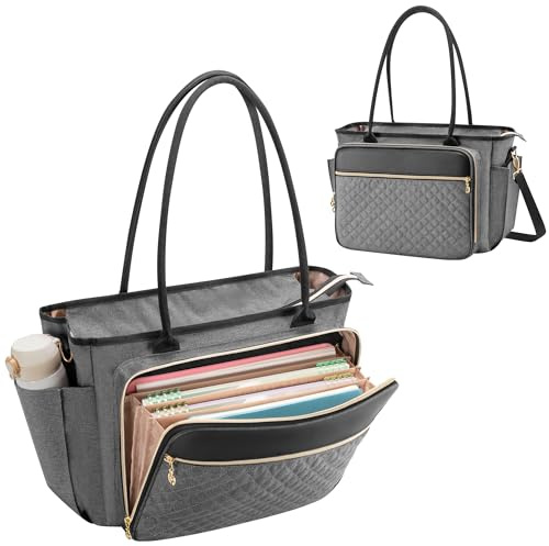 Luxja Sac Fourre-tout pour Enseignant avec Pochette Accordéon, Sac de Professeur pour Femme avec Compartiment pour Ordinateur Portable de 15,6 Pouces, Gris