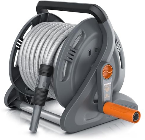 Brandson - Schlauchtrommel 20m Schlauch – Gartenschlauch Trommel Set 1/2 Zoll inkl. Anschluss 3/4 Zoll - 2 m Zuleitung – Schlauchbox mit Wandhalterung - Drehkurbel- Reinigungsspritze