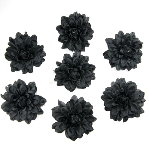 Giftmeet Black Silk Dahlia Artificial Flowers Bulk, 20 Pcs 3.15 Inch Faux Dahlia Flower Heads for DIY Craft, Floral Arrangement, Home Kitchen, Hair Clip Accessories