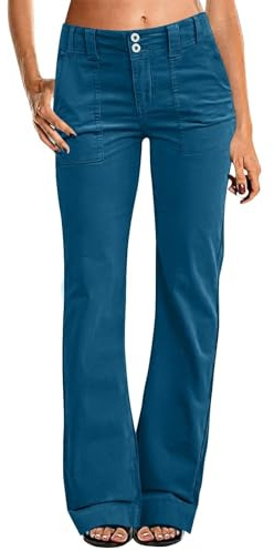 Pantalon en jean pour femme taille basse bootcut, denim vintage, coupe droite, jambe large, pantalon décontracté uni, coupe droite, pantalon de jogging confortable, coupe droite, Marine, M