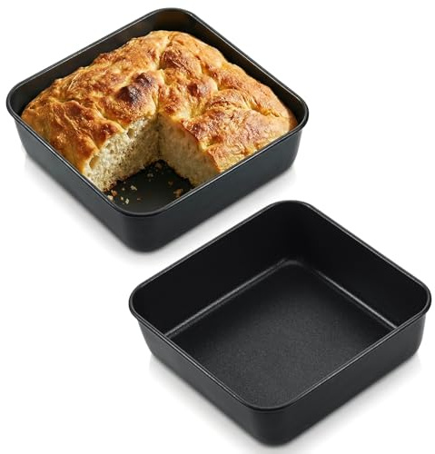 Hejo 2 Pièces Plat a Gratin Carré, 16 ×16 × 5cm Moule à Gâteau Carré en Acier Inoxydable, Plats à Four avec Revêtement Antiadhésif, Plat a Gratin pour Lasagnes, Gâteaux, Brownie(Noir)