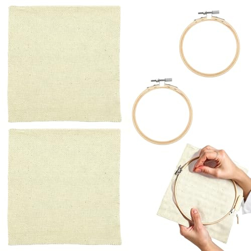 CSVZKIAY Set de bastidores de Bordado de 8 cm con Tela, 2 Aros de Madera de Haya con Tornillo de Acero Inoxidable para Bordado, Punto de Cruz, Manualidades y decoración