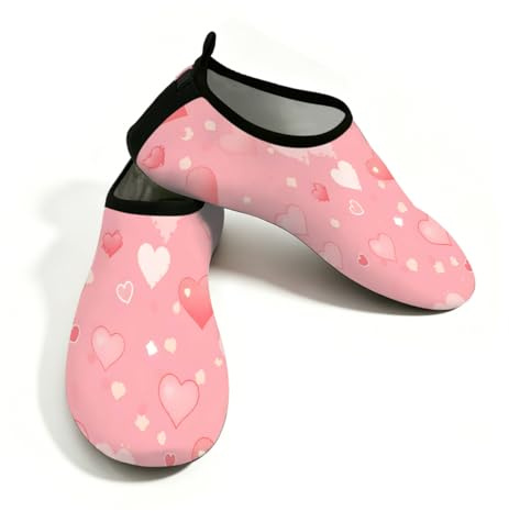 Mexpekil Strand-Wasserschuhe für Damen und Herren, rutschfeste Barfuß-Schwimmschuhe, schnell trocknend, Aqua-Socken, atmungsaktive Wassersocken für Pool, Surfen, Rosa Herzform, 36.5/37.5 EU