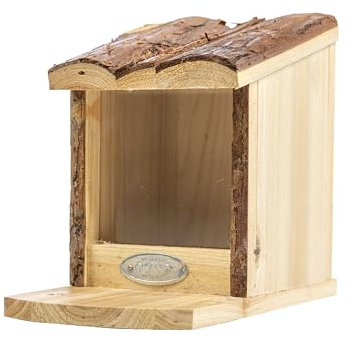 mgc24 Futterhaus für Eichhörnchen - Futterstation zum Aufhängen für Garten und Balkon, aus Holz wetterfest, Naturoptik mit Rindendach, 11,8 x 22,5 x 17,8 cm