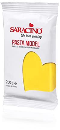 Saracino Pâte à Sucre Model Jaune à Modeler de 250 g sans Gluten Made in Italy