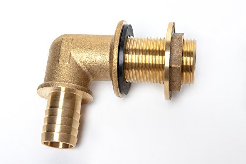 derClou24 Ventil Messing Regentonnendurchführung Winkelform Tankverschraubung Schlauchanschluss 1 Zoll Aussengewinde 1 Zoll, gold