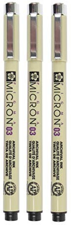 Sakura Pigma Micron Pigment Fineliner Nr.03, 0.35mm, Schwarz, 3er-Pack