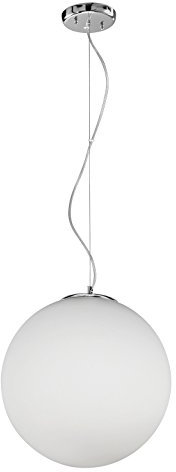 LAMPADA A SOSPENSIONE MODERNA LAMPADARIO SFERA IN VETRO BIANCO D.40 CM, CROMO, CAVO REGOLABILE, 2XE27 MAX 2X60W - ILLUMINAZIONE MODERNA