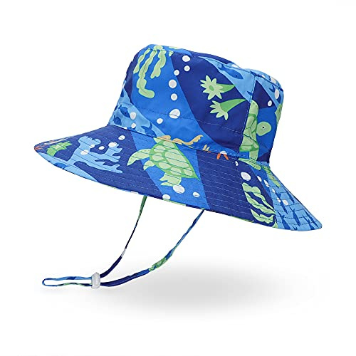 LACOFIA Baby solhatt småbarn pojkar flickor sommar hinkhatt barn brett brätte strandkeps med justerbar hakrem, Blå sköldpadda, 6-12 Månader