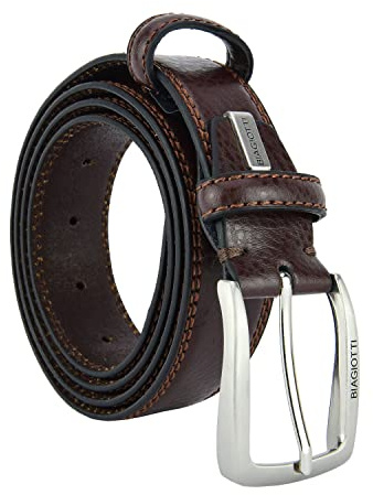 Laura Biagiotti Cinturón Hombre - Piel Genuina, Hebilla Sin Níquel Ajustable, Marrón Oscuro 3.5 cm