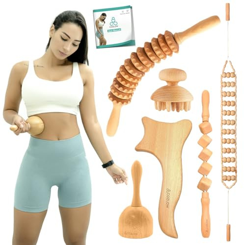 6-in-1 Wood Therapy Massage Tools - Professional Maderoterapia Kit for Body Sculpting, Shaping, Fascia Release and Lymphatic Drainage - by Cozlow