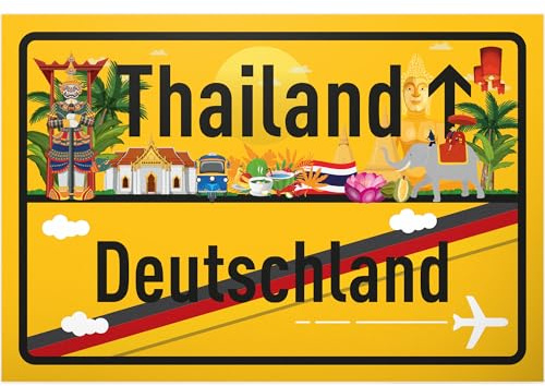 DankeDir! Thailand Deutschland Ortsschild - Schild 30 x 20 cm - Geschenk Idee Gutschein Reise Urlaub Reisegutschein Männer & Frauen Geldgeschenk Abschiedskarte Geschenkidee Deko Karte