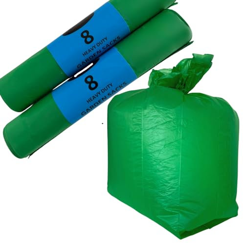 16 Garden Waste Bags Heavy Duty. 100 Litre Green Garden Bin Bags. Extra Strong Garden Sacks. Multipurpose Bin Liners. Made from Recycled Waste (Pack of 16)