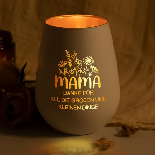Craftique Geschenke für Mama - Windlicht mit Blumenmuster- Mama Geschenk, Geschenk Mutter Geburtstag, Geburtstagsgeschenk für Mutter, Bonusmama, Muttertagsgeschenk