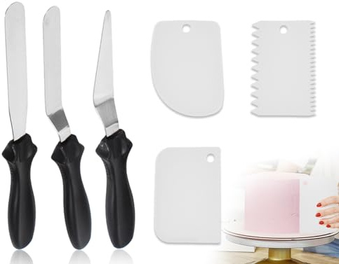 ZoeTekway Winkelpalette Set,Streichpaletten,Edelstahl Tortenmesser,torten spatel,3 Stück Winkelpalette und 3 Stück Icing Smoother,für Backe von Kuchen und Verteilen von Sahne zubehör(Schwarz und weiß)