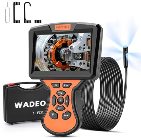 WADEO Endoskopkamera mit Licht 10m, 5-Zoll-IPS-Bildschirm DREI Linsen Endoskop, IP67 Wasserdicht Rohrkamera, 8mm Schlangenkamera, 1920P HD Digital Inspektionskamera, 32GB (Abnehmbares Kabel)