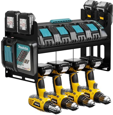 JYiuog Support mural de stockage d'outils - Étagère à outils pour chargeur Makita DC18SF DC18RC, batteries 18 V/14,4 V et perceuse à percussion, porte-outils pour atelier et garage, étagère à outils