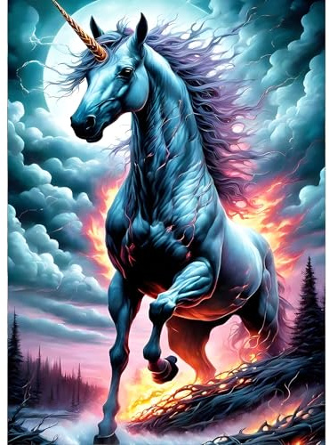 GDYEEH 5D DIY Horse Diamond Painting Kits, Full Drill Enhörning Diamantmålningssatser för vuxna nybörjare, gör-det-själv 5D Fantasy Painting by Numbers Diamantkonstkit för heminredning 30 x 40 cm