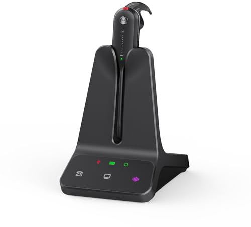 Yealink WH63 E2 DECT Kabellos mit Mikrofon, Einohr Kabelloses Headset für Computer-Telefon,2X Noise Cancelling Mic, 607Ft Reichweite, 8H Sprechzeiten,3 Tragevarianten