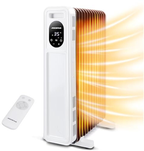 Aigostar Snug - Energiesparend 2500W Ölradiator mit Fernbedienung, 13Rippen Thermostat Heizung, 3 Heizstufen, ECO Modi, 24h Timer, LED-Anzeige, Kipp & Überhitzungsschutz, Mobiler Electric Heater