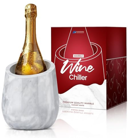 Flexzion Cubo enfriador de vino de mármol, enfriador de champán, enfriadores de vino para botellas y soporte multiusos para utensilios de cocina, enfriador de botellas de vino de piedra adaptable de