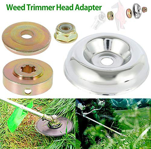 Hyuduo Kit de Adaptador de Cabezal de Corte para Exteriores Material de Acero Adaptador de Cabezal de Cortacésped de 4 Piezas Incluye Tuerca de Seguridad Arandela de Empuje para Desmalezadoras