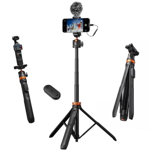 K&F CONCEPT Auto Open 62'' Selfie Stick Tripod with Remote for Vlog