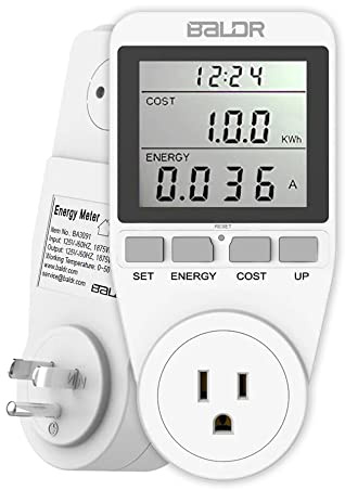BALDR U.S. Electricity Usage Monitor for Home - Appliances Kilowatt Meter Sockets - Wattage Meter Plug In to Measure Energy Usage - Home Energy Monitor with Easy to Read Display - Single Tariff