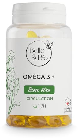 OMEGA 3+ & SANTÉ CARDIAQUE - Omega 3+ EPA et DHA - 120 capsules - Cure 1 mois - Complément Alimentaire BELLE&BIO - Fabriqué en France