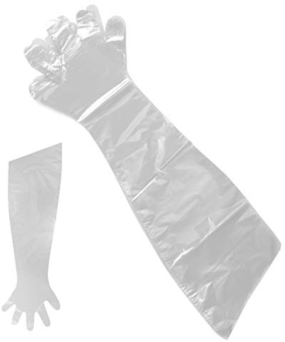 Artibetter Einweghandschuhe, transparent, 50 Stück, lange Arme, Kunststoff, latexfrei, puderfrei, Reinigungshandschuhe, weiß, 1