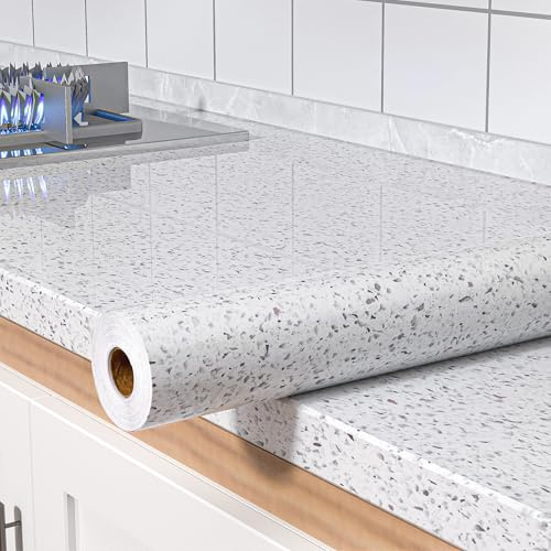 MelunMer White Wallpaper Marble Contact Paper for Countertops 15.7”×118”