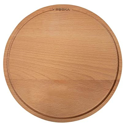Amigo - Tabla para pizza (diámetro: 34 cm, madera de haya, con ranura para jugos, para el desayuno, el almuerzo y la cena), color rojo