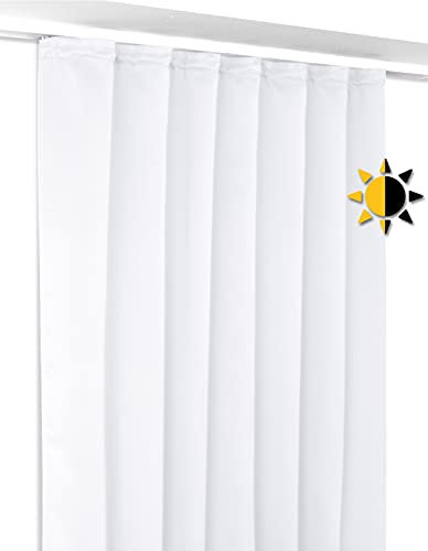 BEAUTEX Verdunkelungsgardine mit Kräuselband U-Band, Blackout Vorhang Blickdicht abdunkelnd, Größe und Farbe wählbar (Breite: 140 cm, Höhe: 245 cm, Weiß)